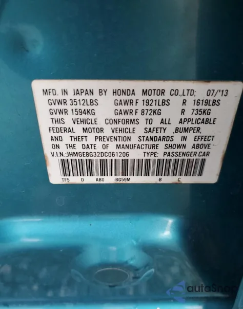 2013 Honda Fit z USA, uszkodzony, nr VIN JHMGE8G32DC061206